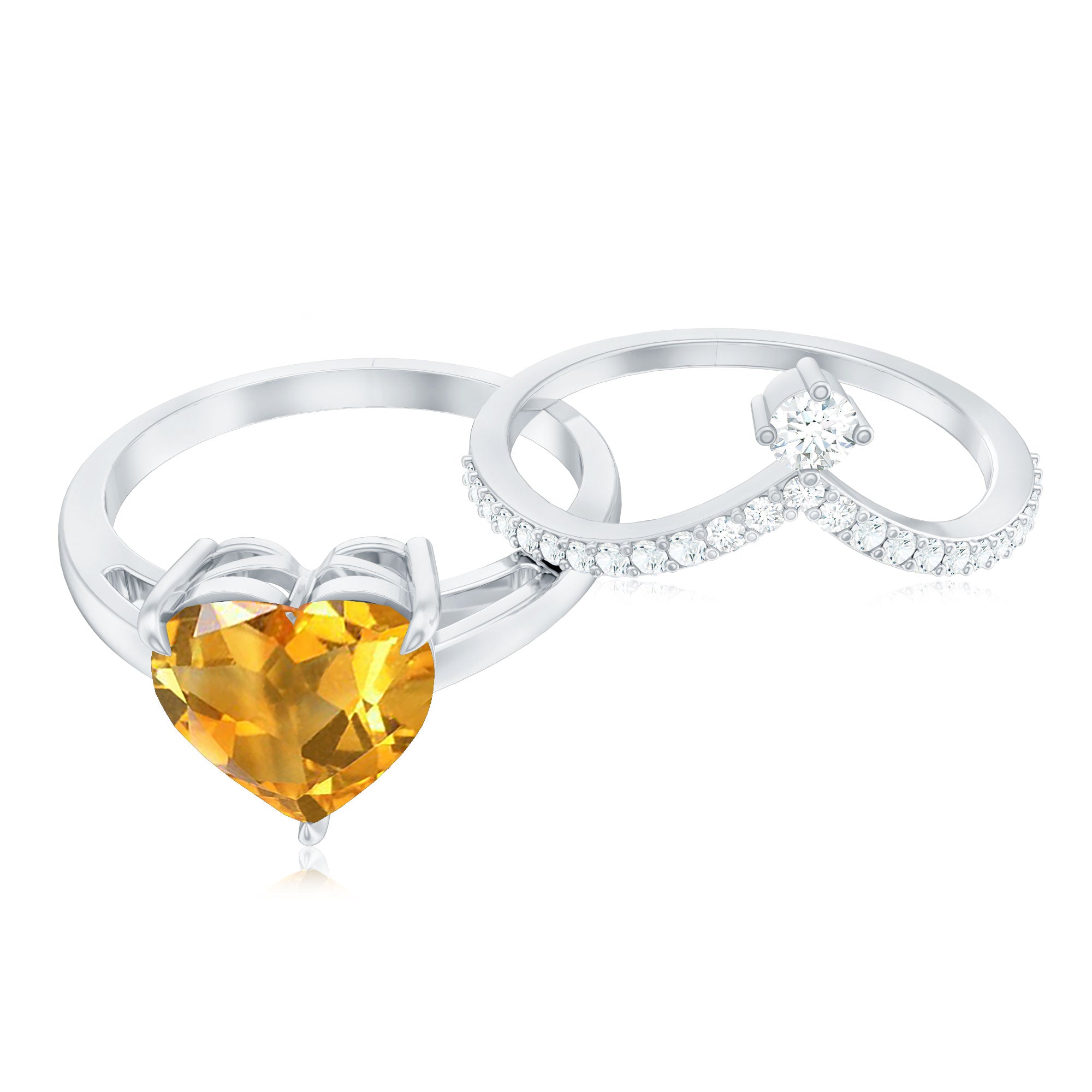 Rosec Jewels-Natural Citrine Heart Engagement Ring with Diamond Enhancer