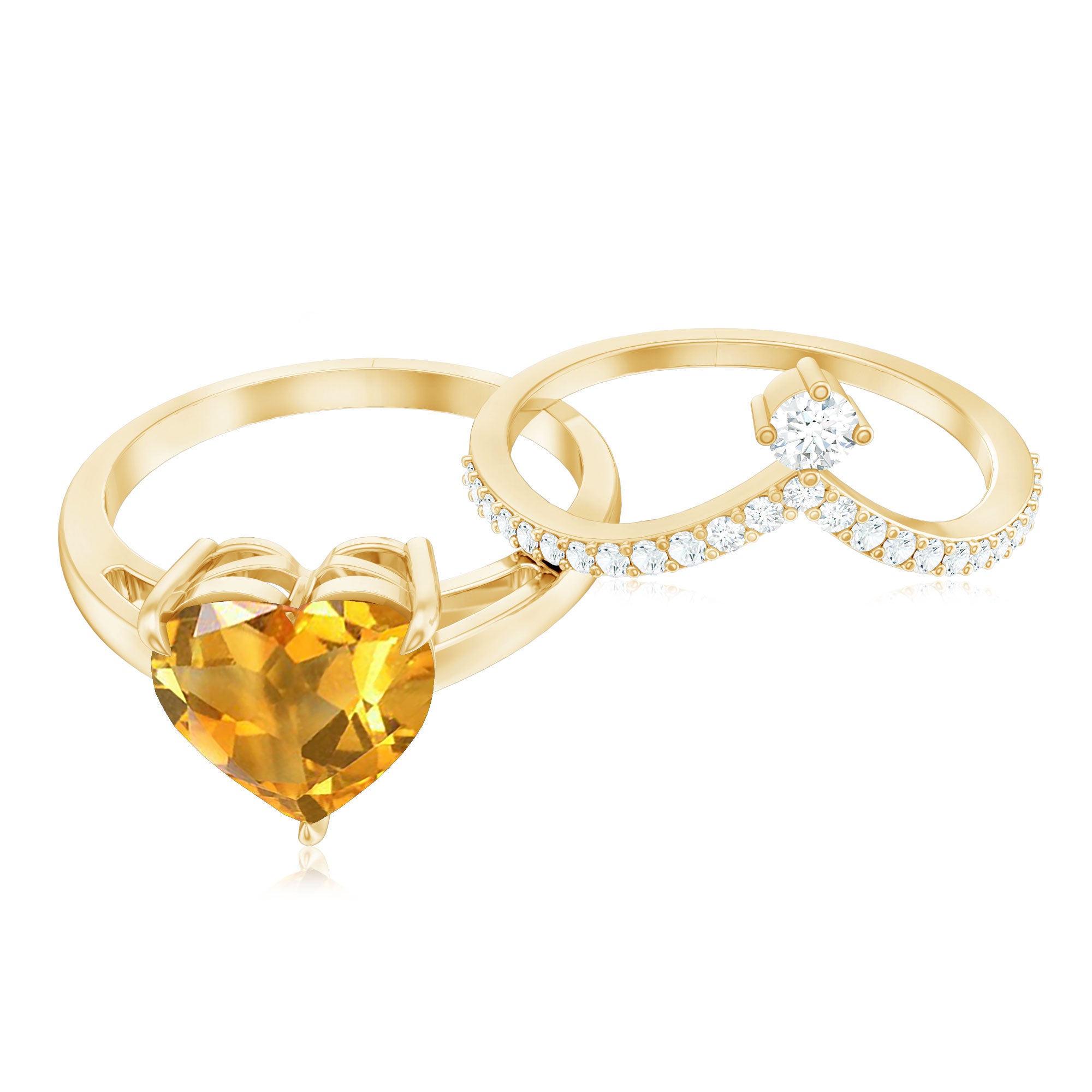 Rosec Jewels-Natural Citrine Heart Engagement Ring with Diamond Enhancer