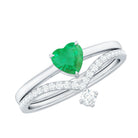 Certified Real Emerald Diamond Heart Wedding Ring Set AAA - Rosec Jewels