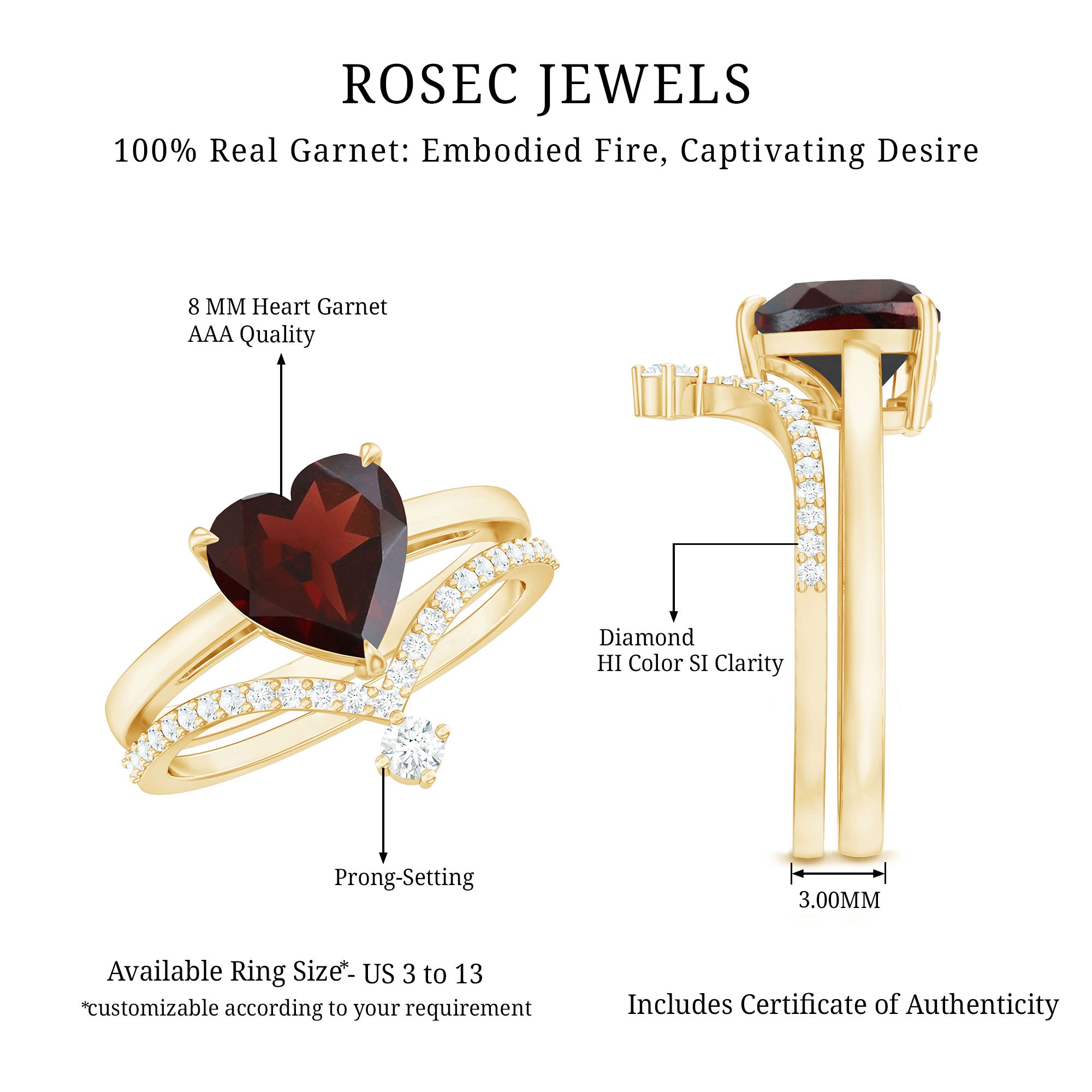 Rosec Jewels-Natural Garnet Heart Shaped Engagement Ring with Diamond Enhancer
