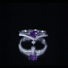 Certified Real Amethyst Heart Engagement Ring with Diamond Wedding Band AAA - Rosec Jewels