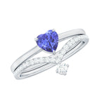 Rosec Jewels-Natural Tanzanite Heart Engagement Ring with Chevron Diamond Enhancer