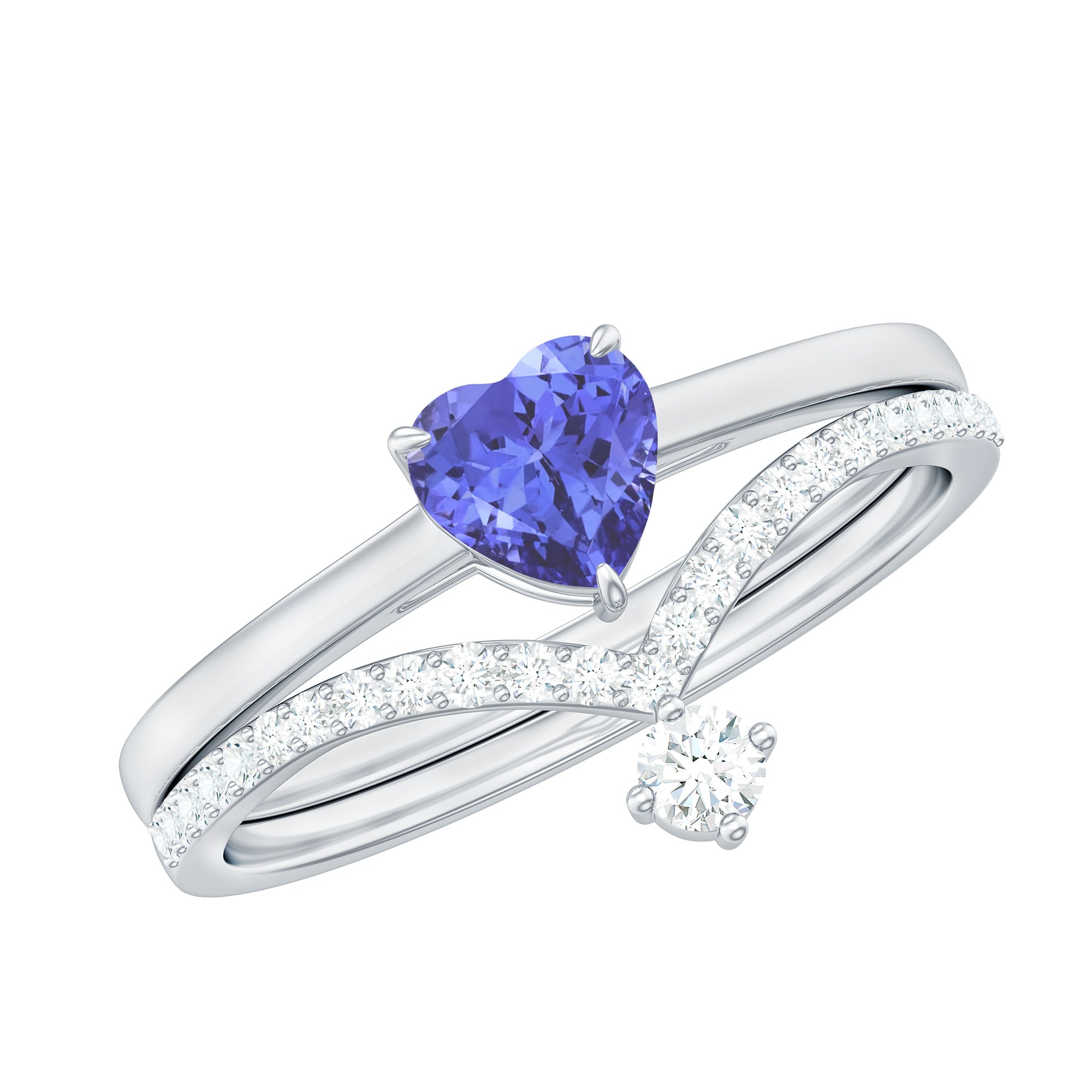 Rosec Jewels-Natural Tanzanite Heart Engagement Ring with Chevron Diamond Enhancer