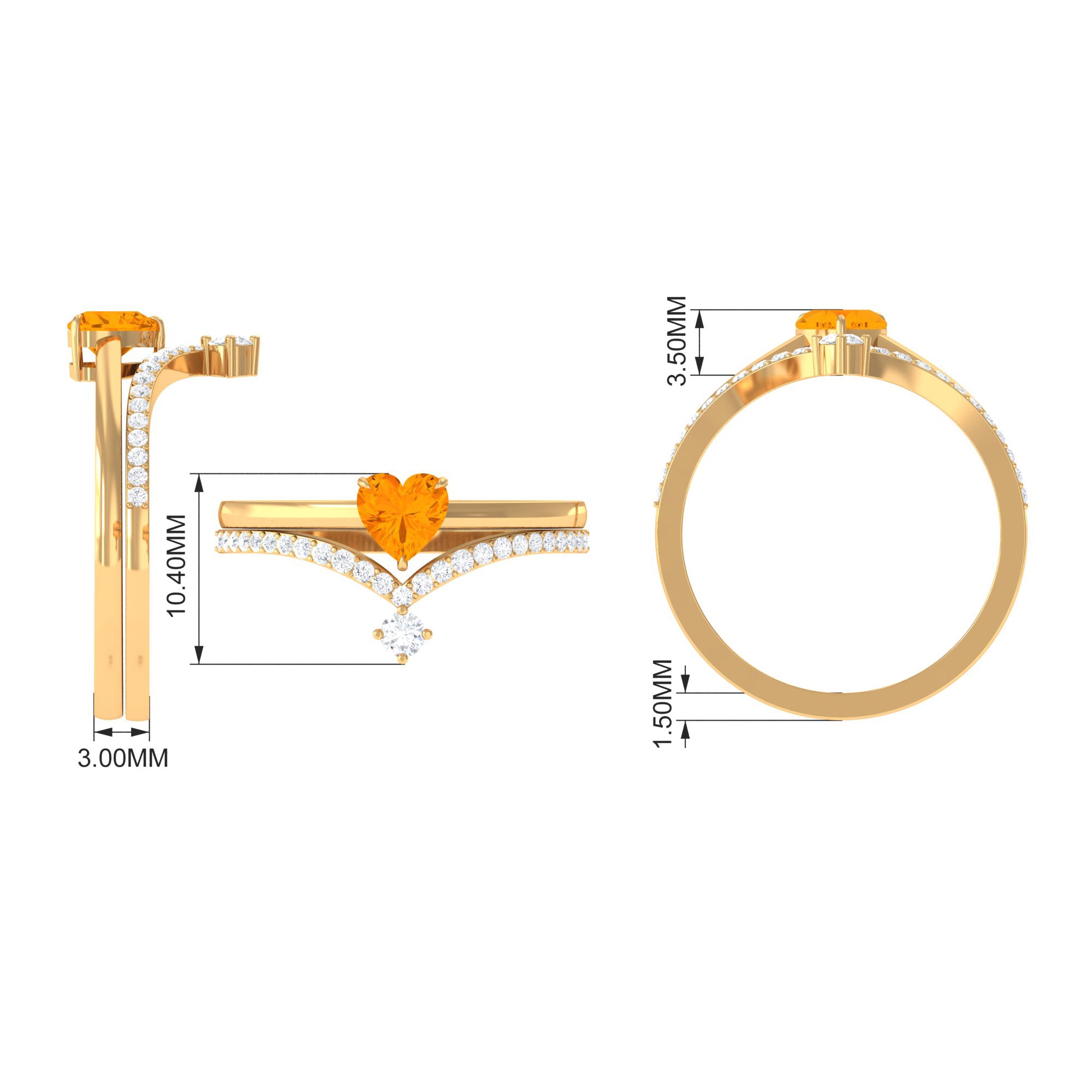 Rosec Jewels-Heart Fire Opal and Diamond Ring Set