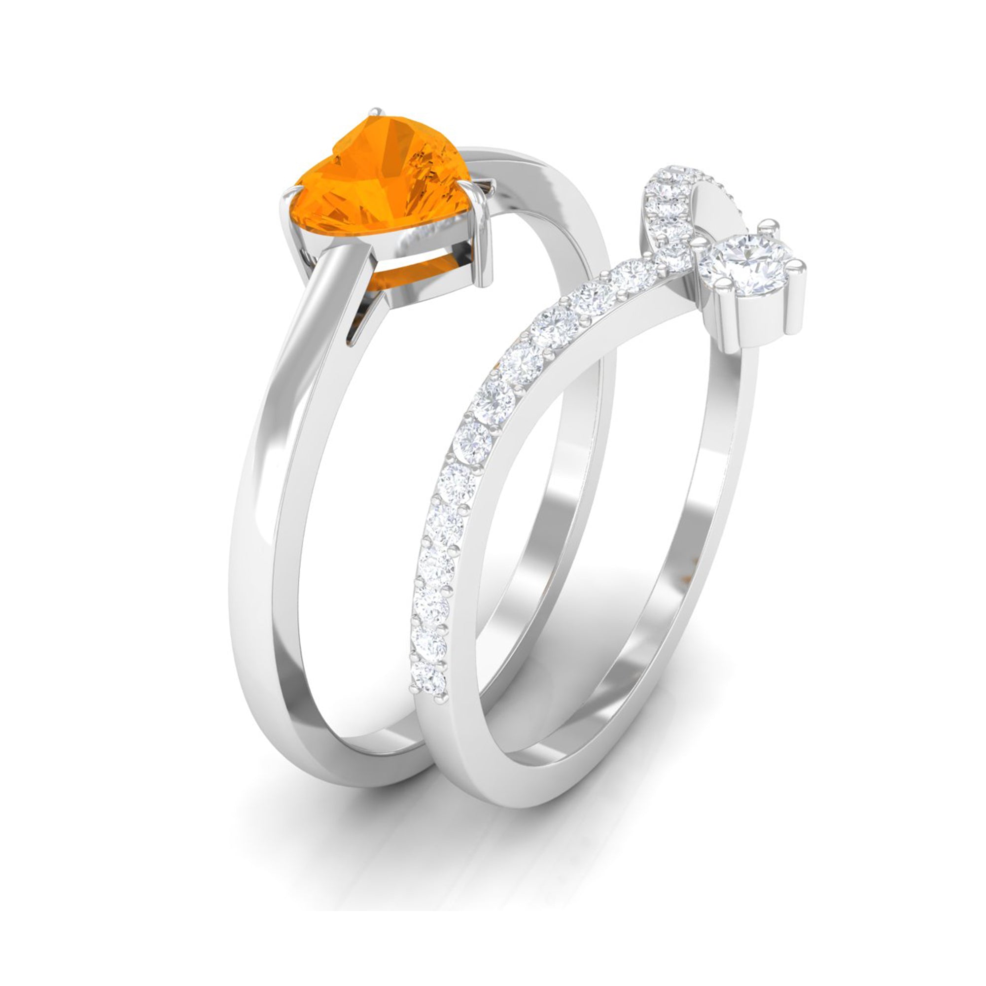 Rosec Jewels-Heart Fire Opal and Diamond Ring Set