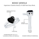 Real Black Onyx and Diamond Heart Wedding Ring Set AAA - Rosec Jewels