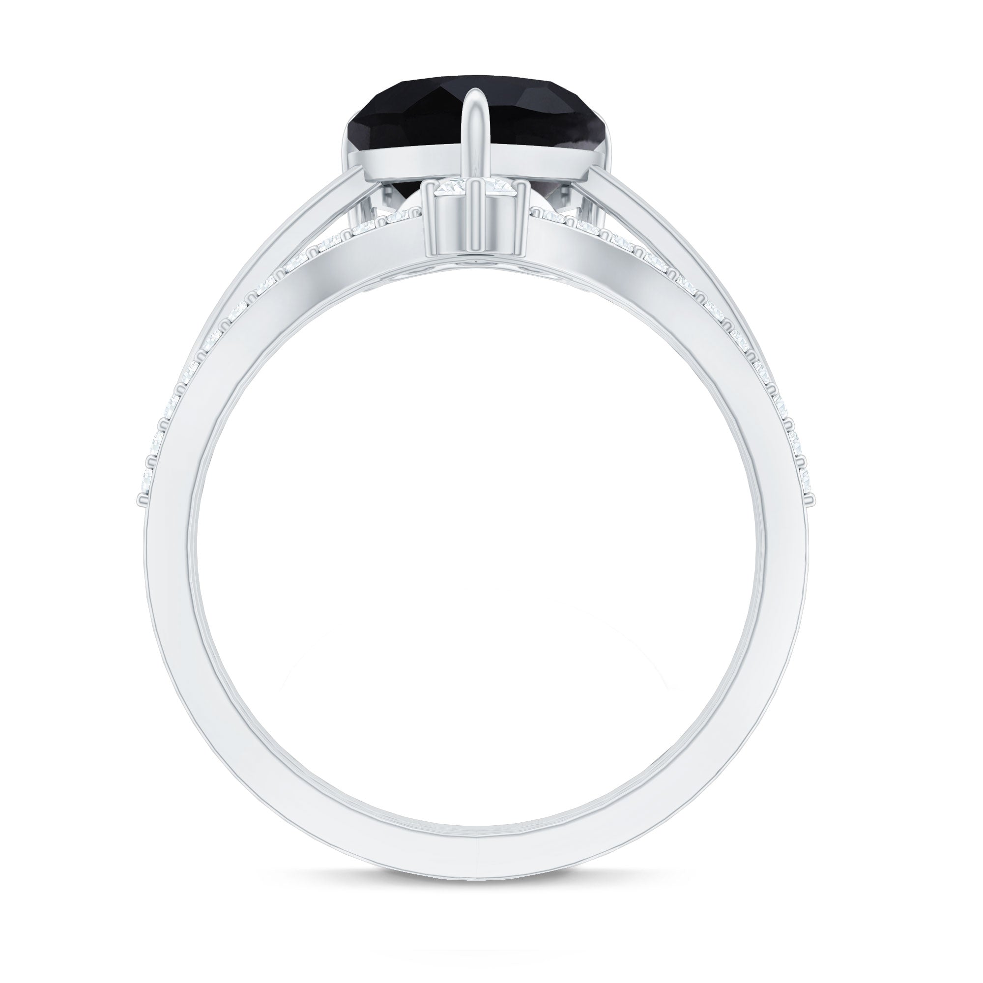 Genuine 2 Carat Black Spinel Heart Engagement Ring with Diamond Enhancer AAA - Rosec Jewels