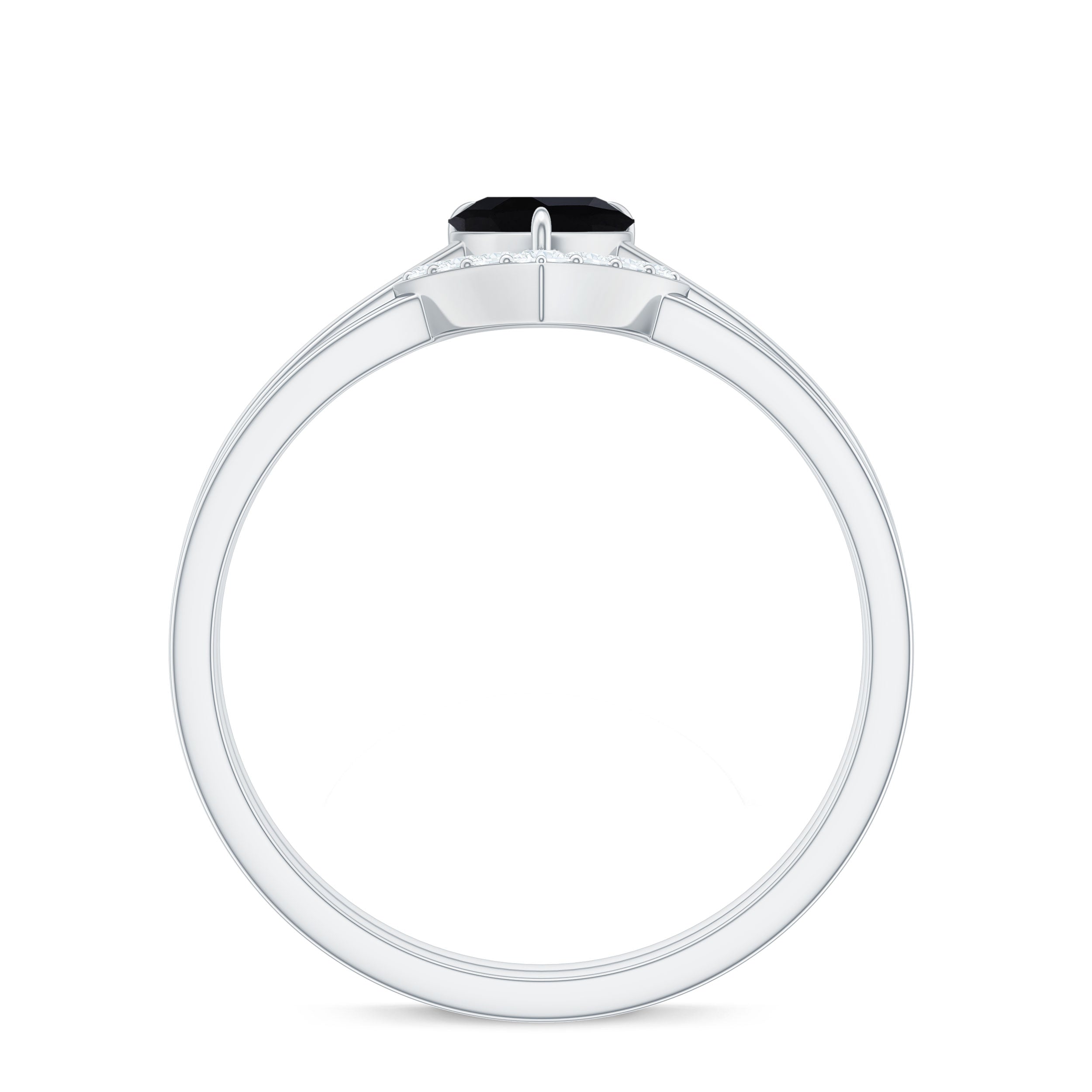 Heart Created Black Diamond Solitaire Ring Set with Diamond AAAA ( Synthetic ) - Rosec Jewels