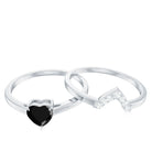 Heart Created Black Diamond Solitaire Ring Set with Diamond AAAA ( Synthetic ) - Rosec Jewels