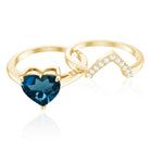 8mm London Blue Topaz Heart Ring Set with Diamond AAA - Rosec Jewels