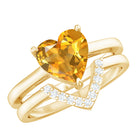 2 Carat Heart Shape Citrine and Diamond Bridal Ring Set AAA - Rosec Jewels