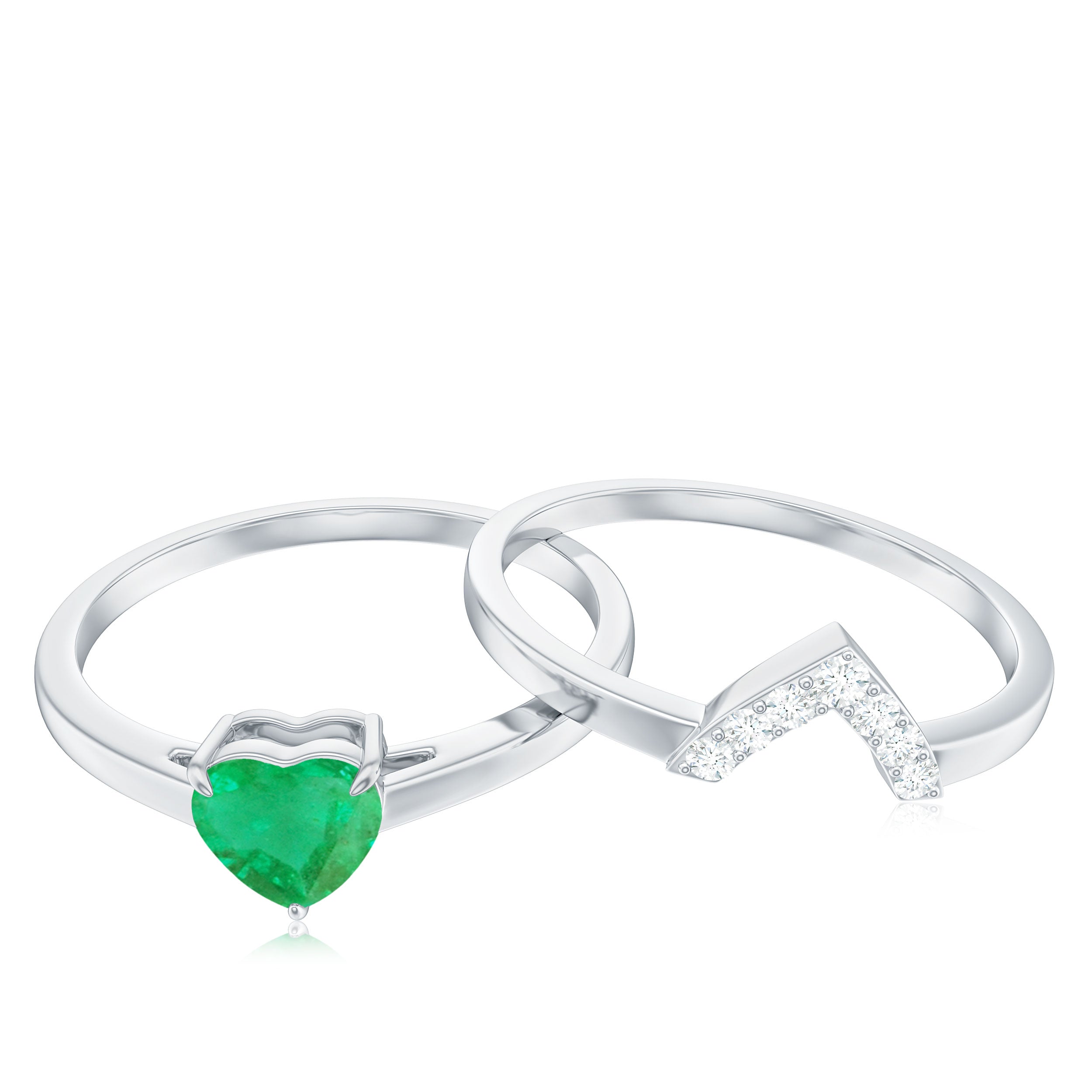 Natural Heart Shape Emerald Diamond Wedding Ring Set with Certificate AAA - Rosec Jewels