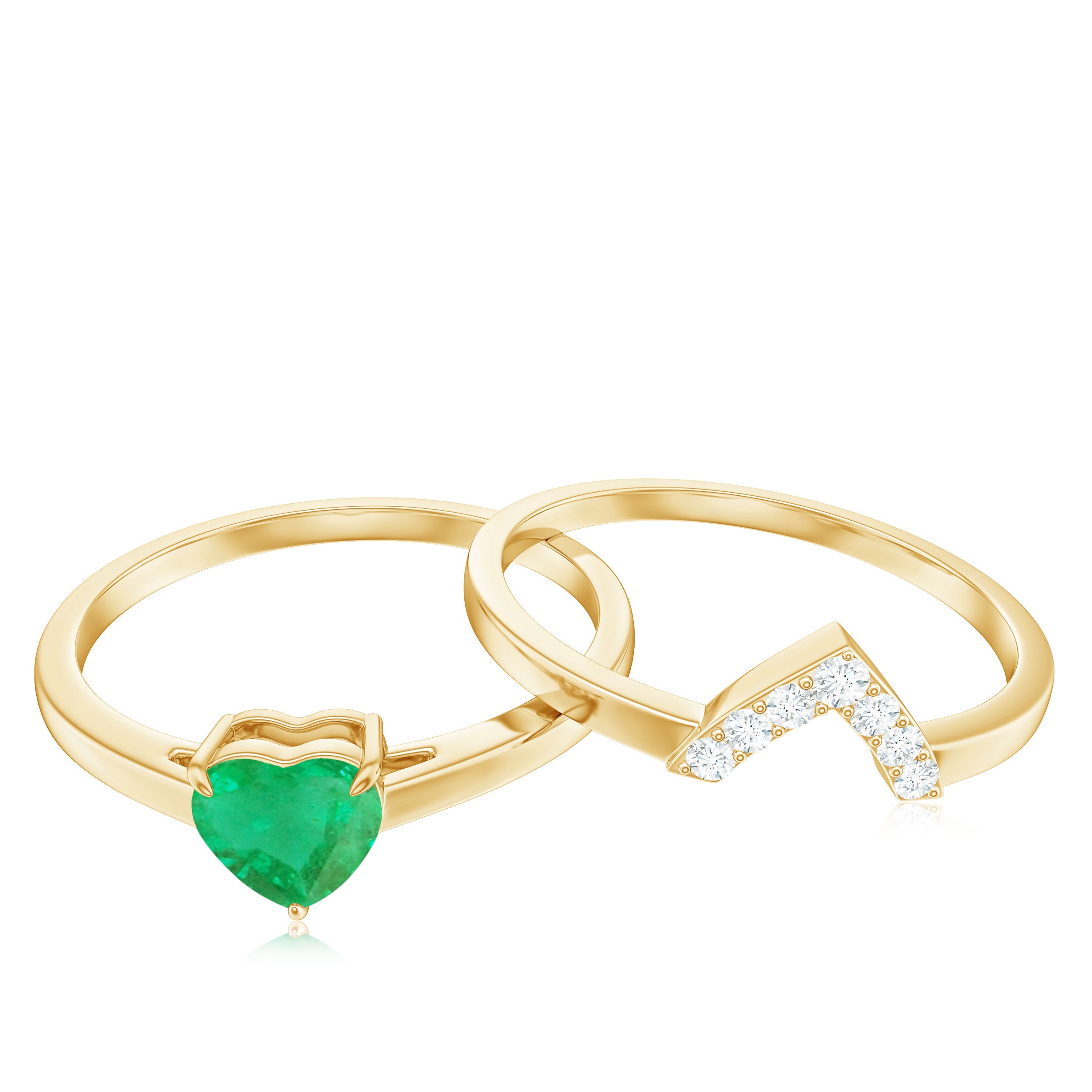 Natural Heart Shape Emerald Diamond Wedding Ring Set with Certificate AAA - Rosec Jewels