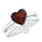 Rosec Jewels-Real 8mm Garnet Diamond Heart Shaped Wedding Engagement Ring Set of 2