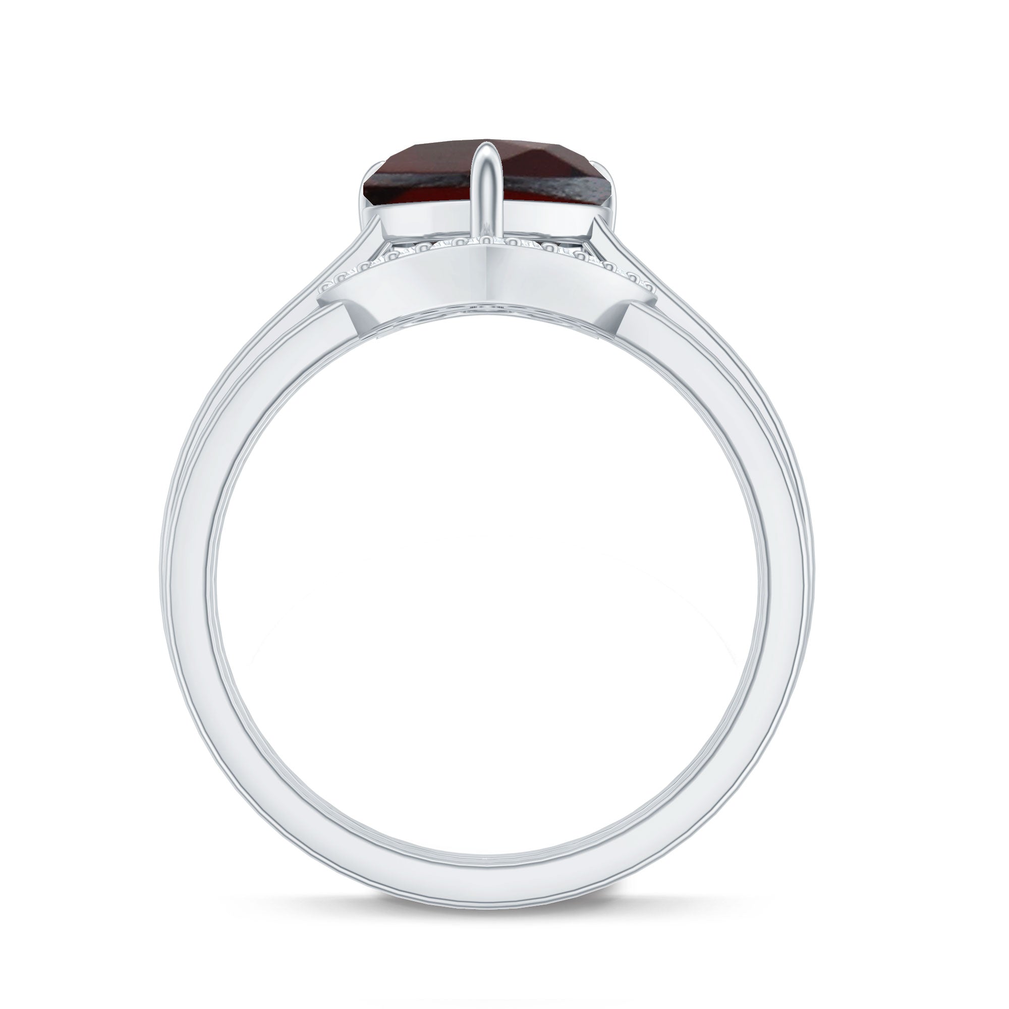 Rosec Jewels-Real 8mm Garnet Diamond Heart Shaped Wedding Engagement Ring Set of 2