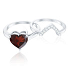 Rosec Jewels-Real 8mm Garnet Diamond Heart Shaped Wedding Engagement Ring Set of 2