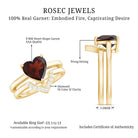 Rosec Jewels-Real 8mm Garnet Diamond Heart Shaped Wedding Engagement Ring Set of 2