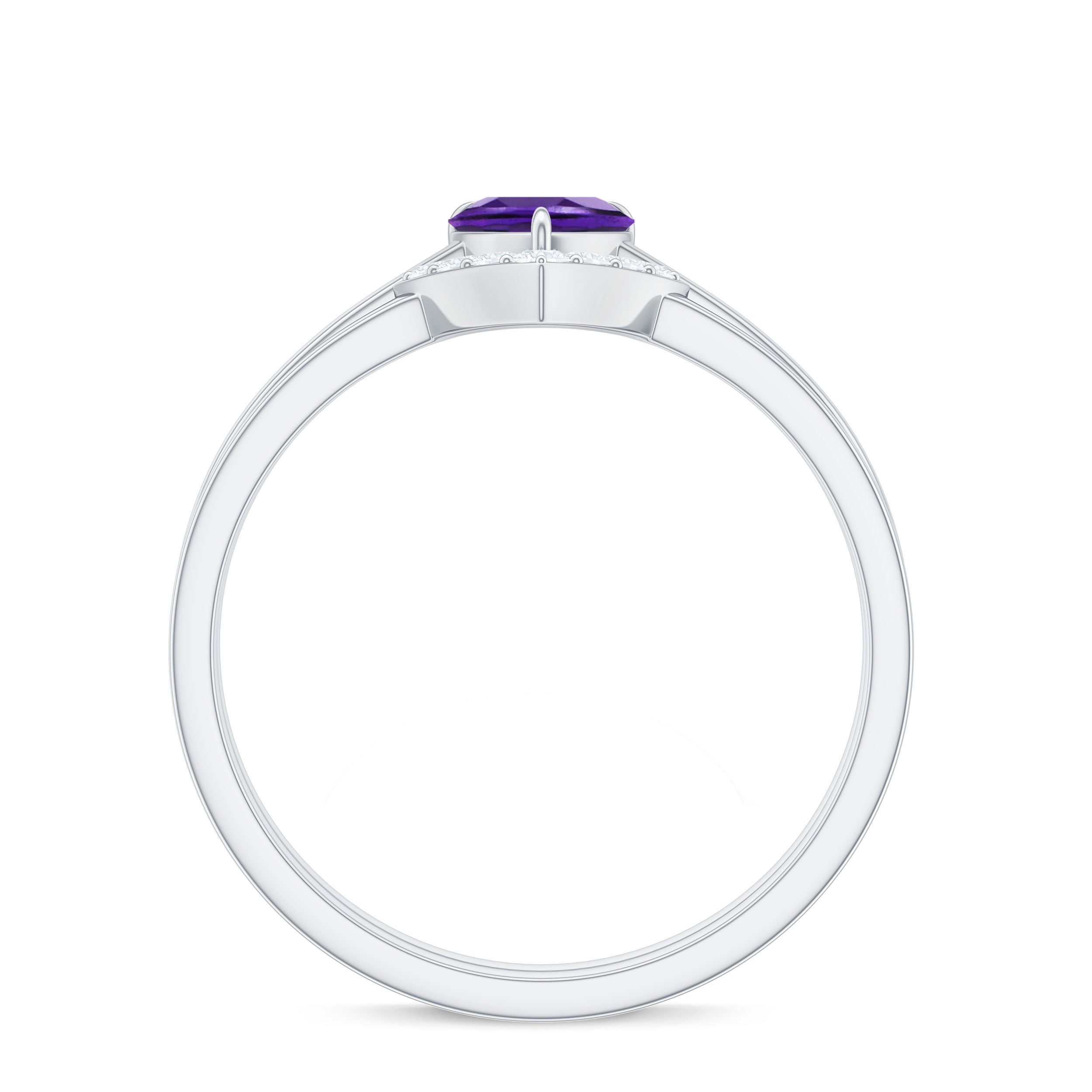 Natural Heart Shape Amethyst Engagement Ring Set with Diamond AAA - Rosec Jewels