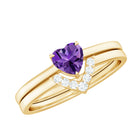 Natural Heart Shape Amethyst Engagement Ring Set with Diamond AAA - Rosec Jewels
