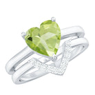 Natural 2 Carat Heart Shape Peridot Wedding Ring Set of 2 with Diamond AAA - Rosec Jewels