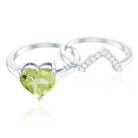 Natural 2 Carat Heart Shape Peridot Wedding Ring Set of 2 with Diamond AAA - Rosec Jewels