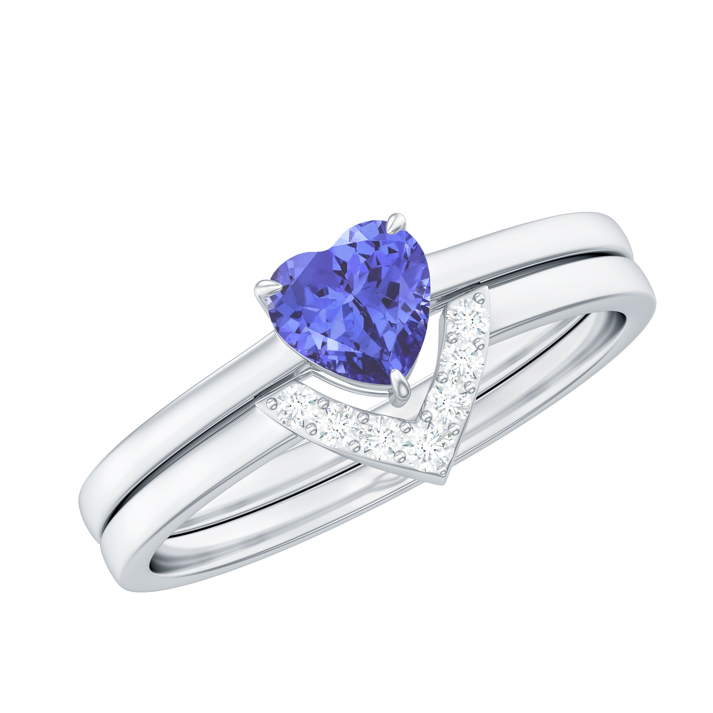 Rosec Jewels-Natural Heart Shape Tanzanite Diamond Wedding Engagement Ring Set