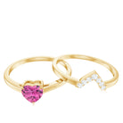 Pink Tourmaline Heart Ring Set with Diamond AAA - Rosec Jewels