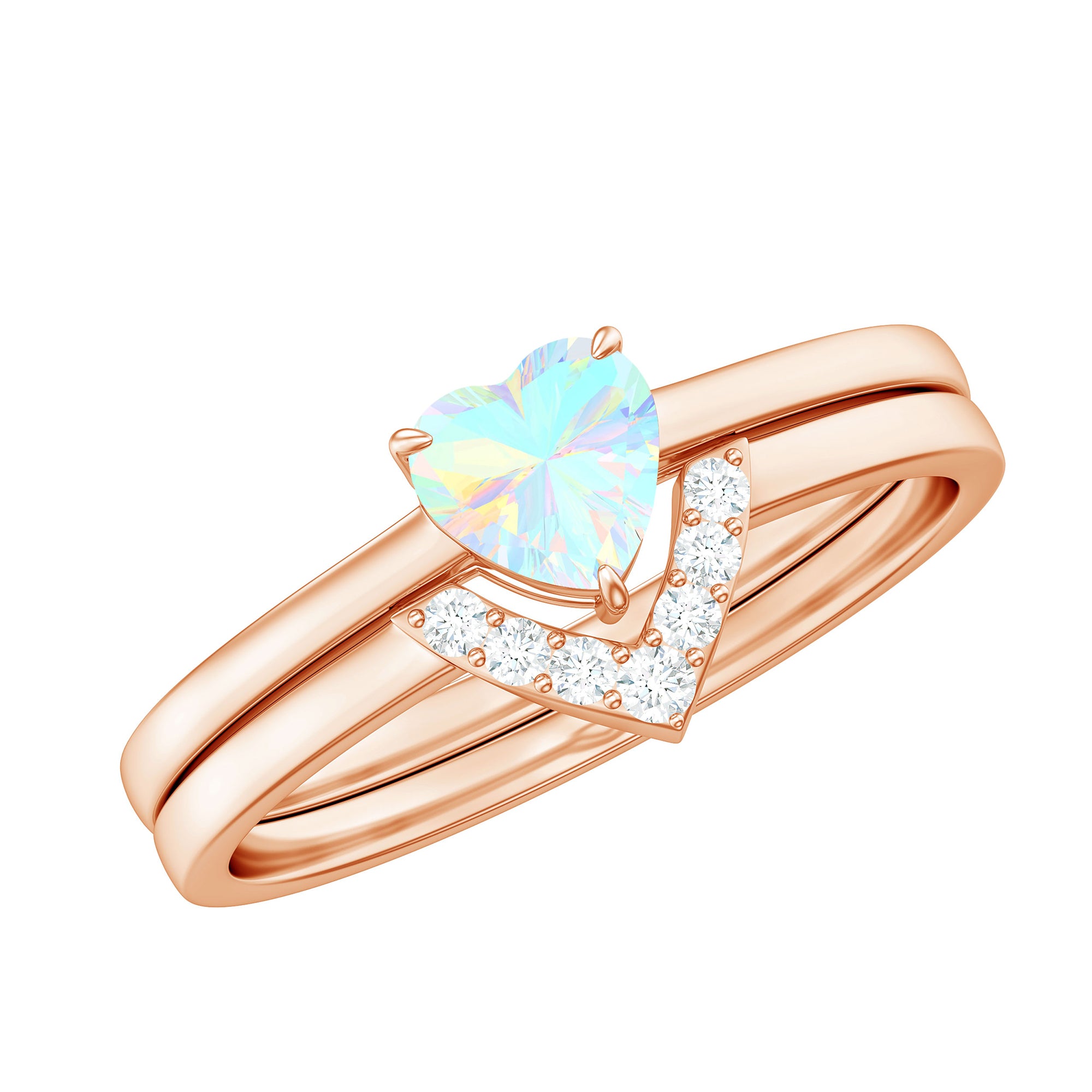 Heart Shape Ethiopian Opal and Diamond Ring Set Ethiopian Opal - ( AAA ) - Quality - Rosec Jewels