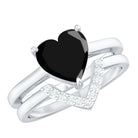 Natural Black Spinel Diamond 2 Carat Heart Engagement and Wedding Ring Set of 2 AAA - Rosec Jewels
