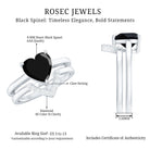 Natural Black Spinel Diamond 2 Carat Heart Engagement and Wedding Ring Set of 2 AAA - Rosec Jewels