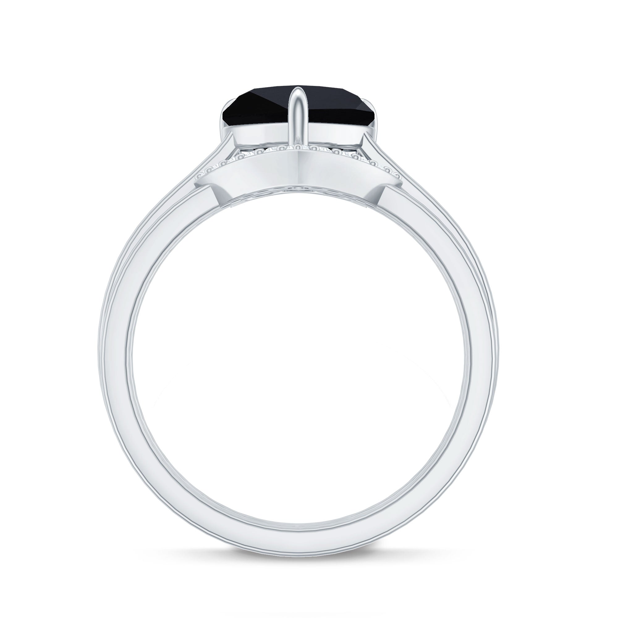 Natural Black Spinel Diamond 2 Carat Heart Engagement and Wedding Ring Set of 2 AAA - Rosec Jewels