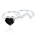 Natural Black Spinel Diamond 2 Carat Heart Engagement and Wedding Ring Set of 2 AAA - Rosec Jewels