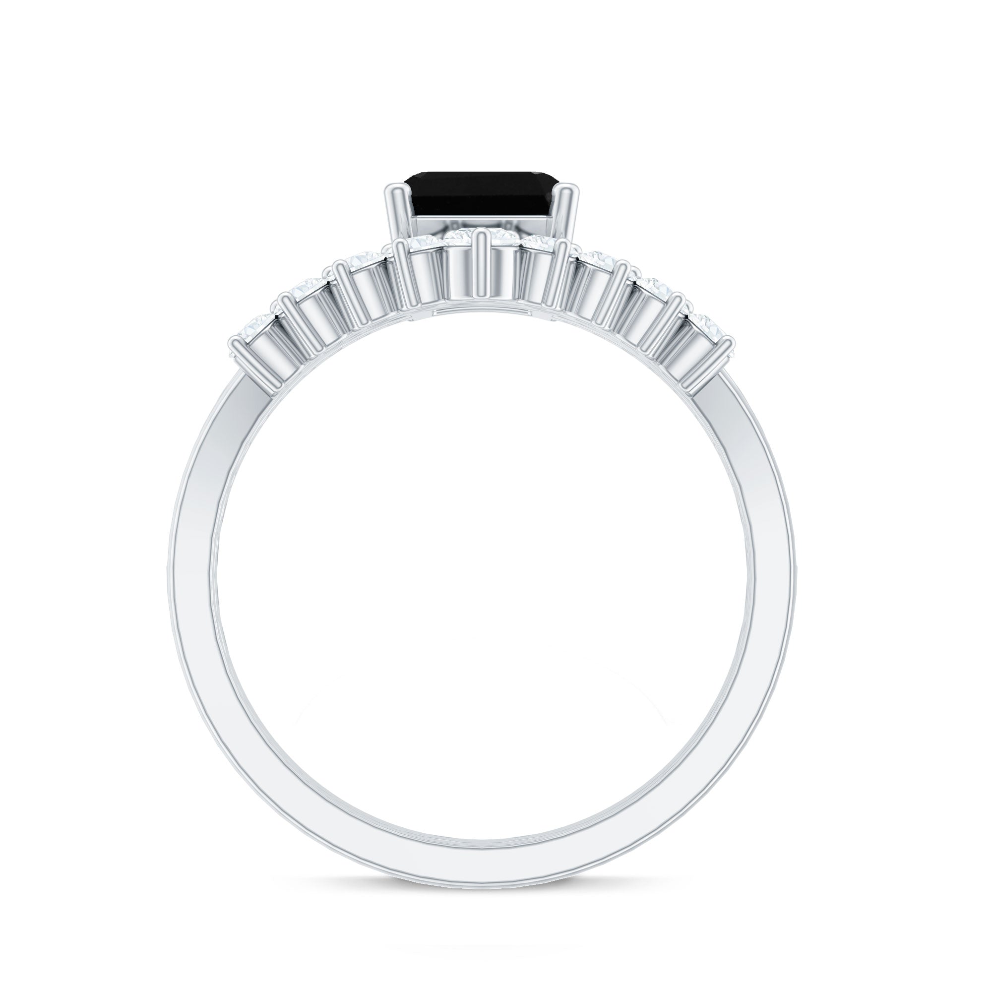 Emerald Cut Created Black Diamond and Diamond Engagement Ring Set AAAA ( Synthetic ) - Rosec Jewels