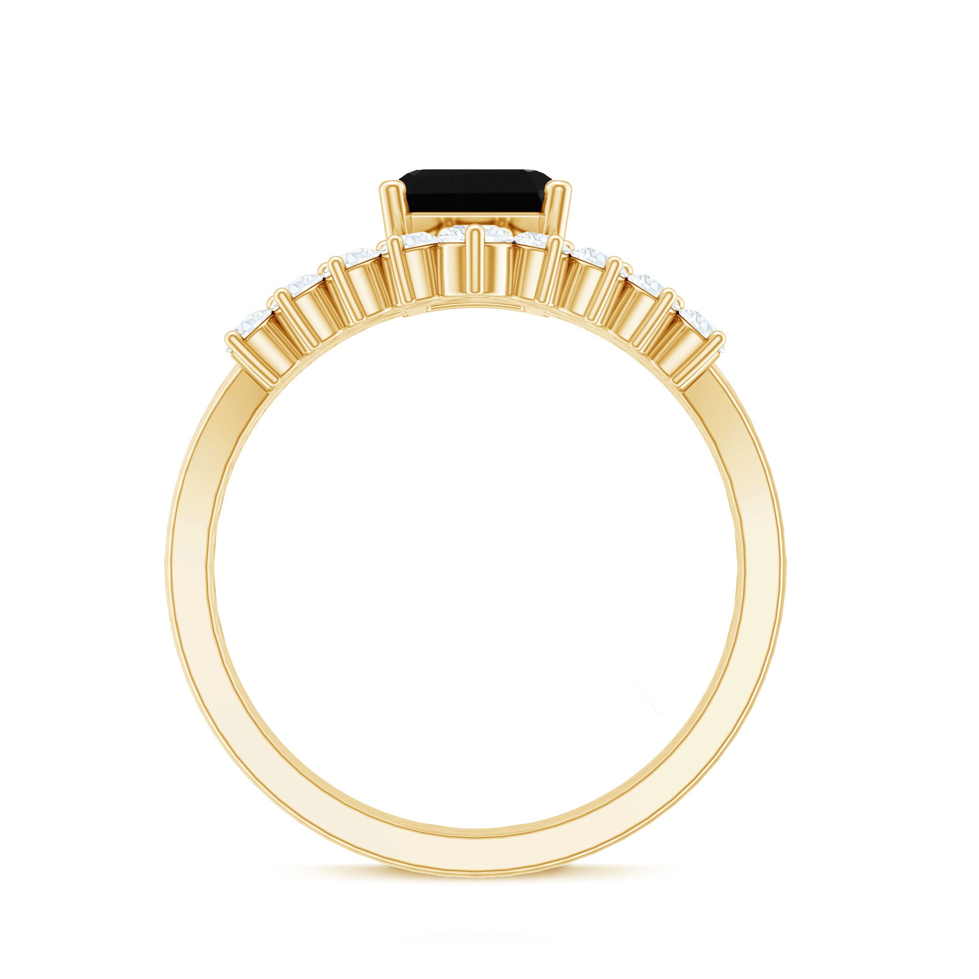 Emerald Cut Created Black Diamond and Diamond Engagement Ring Set AAAA ( Synthetic ) - Rosec Jewels