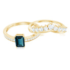 Rosec Jewels-London Blue Topaz Engagement Ring with Diamond Wedding Band