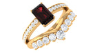 Rosec Jewels-Natural Garnet Emerald Cut Engagement Ring With Diamond Wedding Band