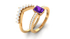 1.4 Carat Emerald Cut Amethyst Diamond Wedding Bridal Ring Set AAA - Rosec Jewels