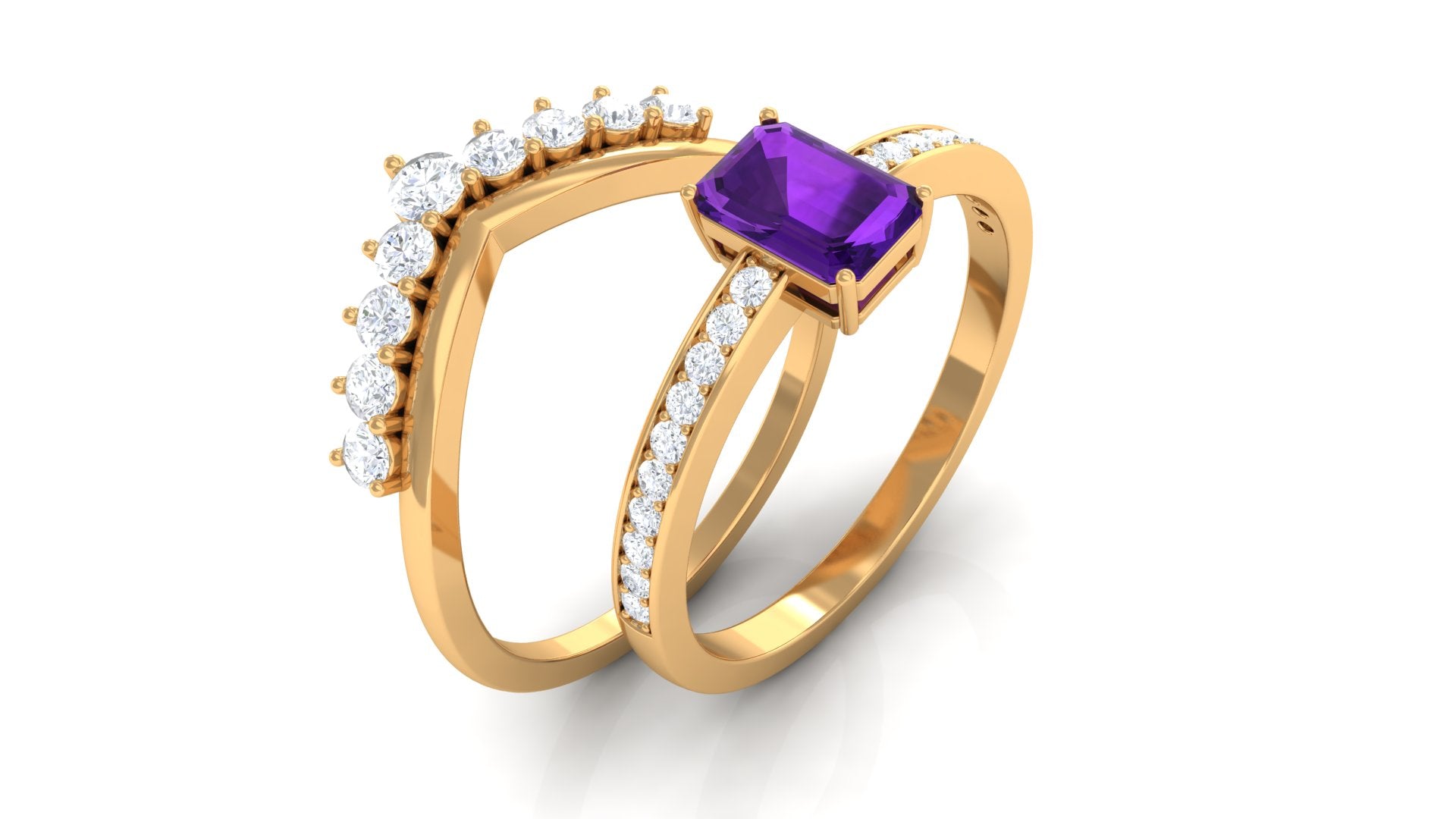 1.4 Carat Emerald Cut Amethyst Diamond Wedding Bridal Ring Set AAA - Rosec Jewels