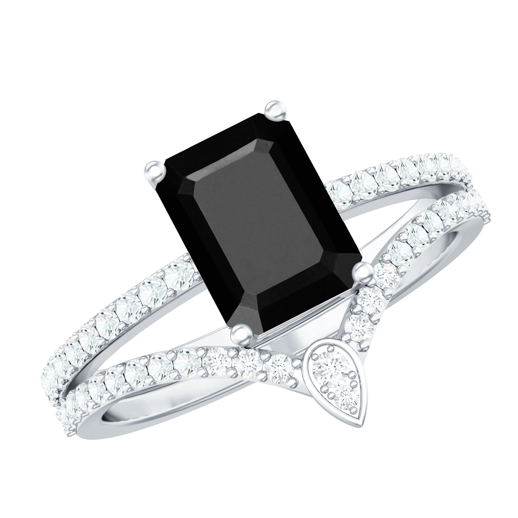 1.6 Carat Emerald Cut Lab Grown Black and White Diamond Wedding Ring Set for Women AAAA ( Synthetic ) - Rosec Jewels