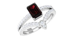 Rosec Jewels-Real Garnet Diamond Emerald Cut Wedding Bridal Ring Set of 2