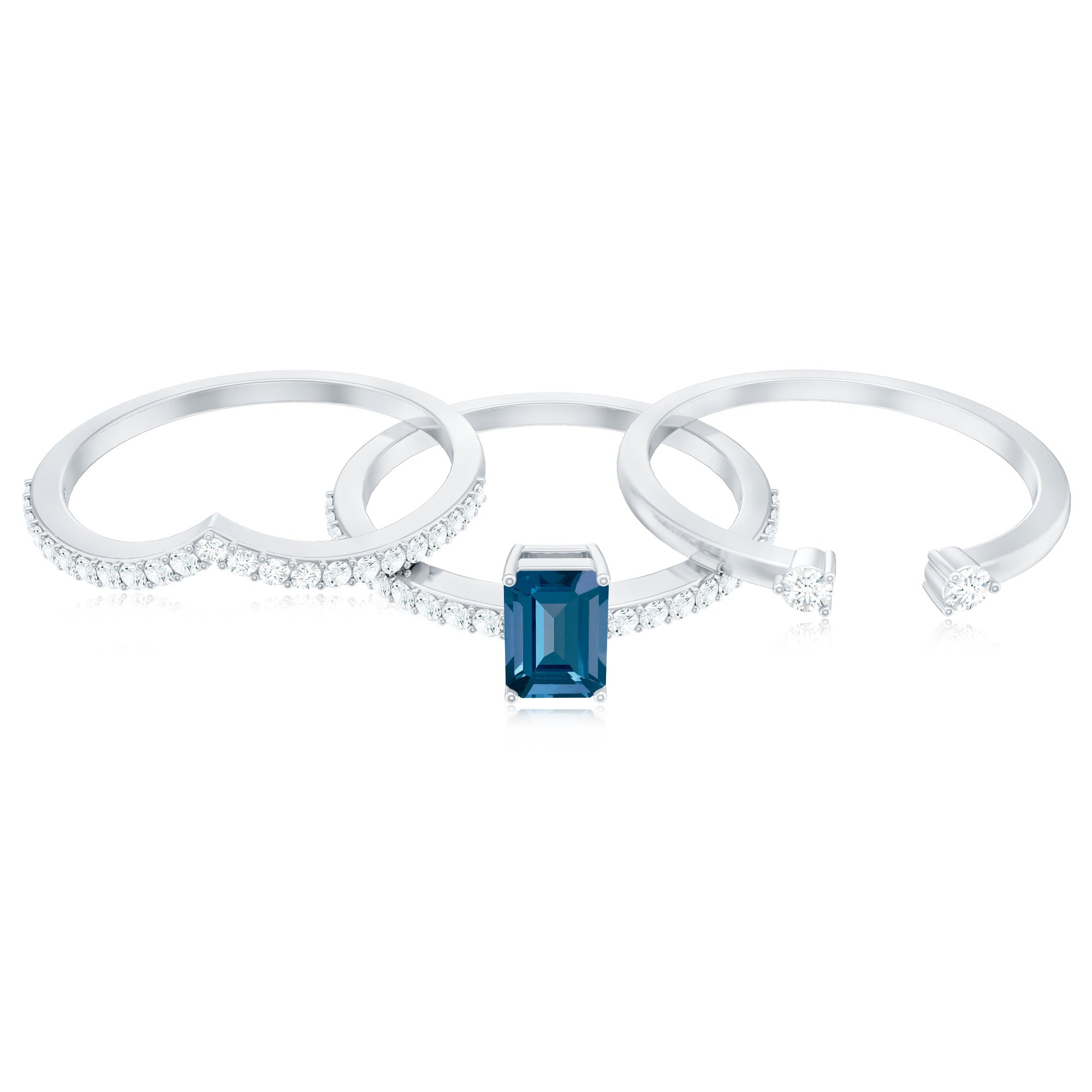 4X6mm Emerald Cut London Blue Topaz Curved Wedding Ring Set with Certificate AAA - Rosec Jewels