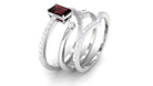 Rosec Jewels-Natural Emerald Cut Garnet Diamond Wedding Bridal Ring Set of 3