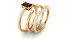 Rosec Jewels-Natural Emerald Cut Garnet Diamond Wedding Bridal Ring Set of 3