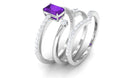 Rosec Jewels-Natural 1.4 Carat Emerald Cut Amethyst Diamond 3 Piece Bridal Ring Set
