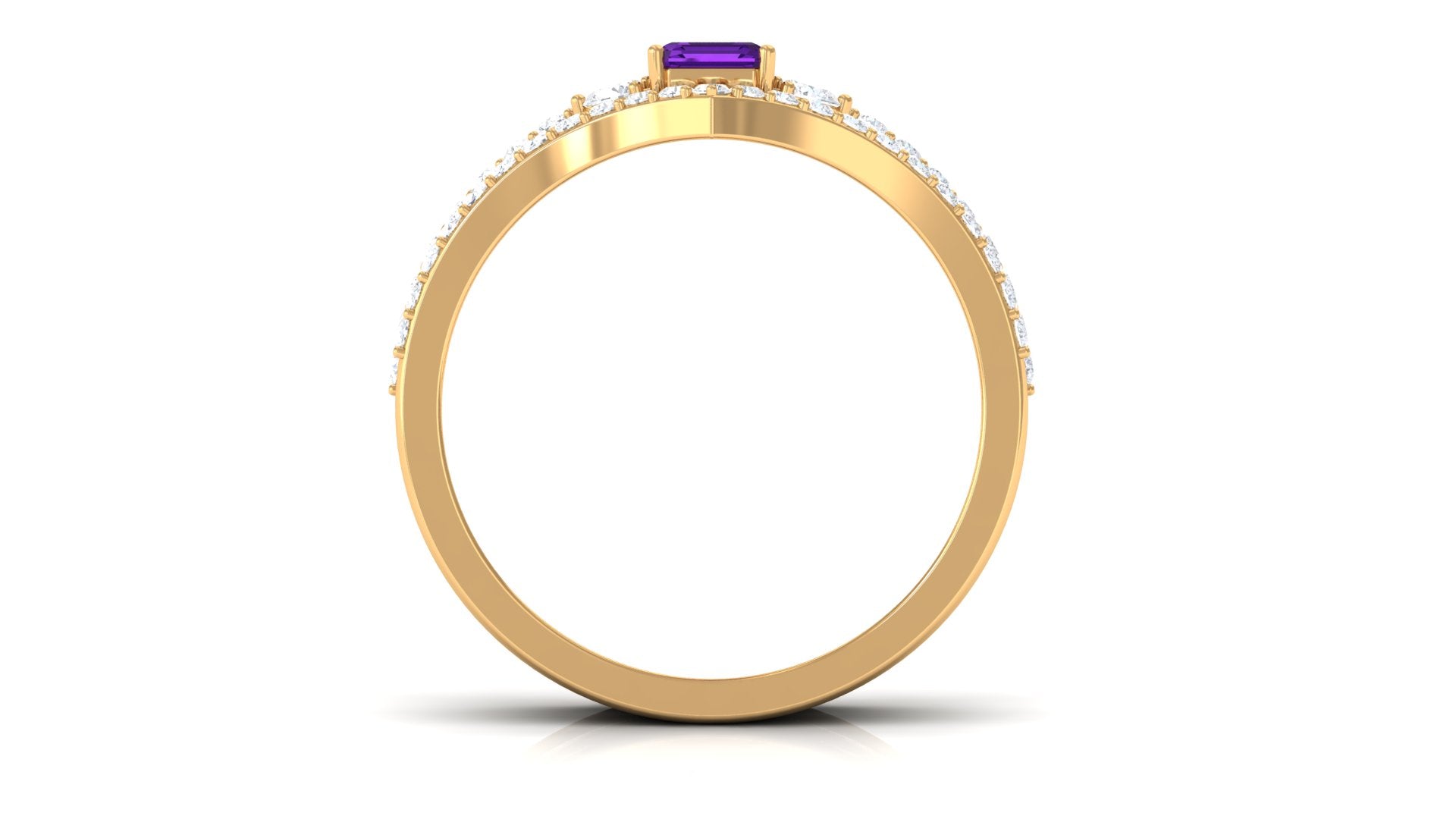 Rosec Jewels-Natural 1.4 Carat Emerald Cut Amethyst Diamond 3 Piece Bridal Ring Set