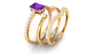 Rosec Jewels-Natural 1.4 Carat Emerald Cut Amethyst Diamond 3 Piece Bridal Ring Set