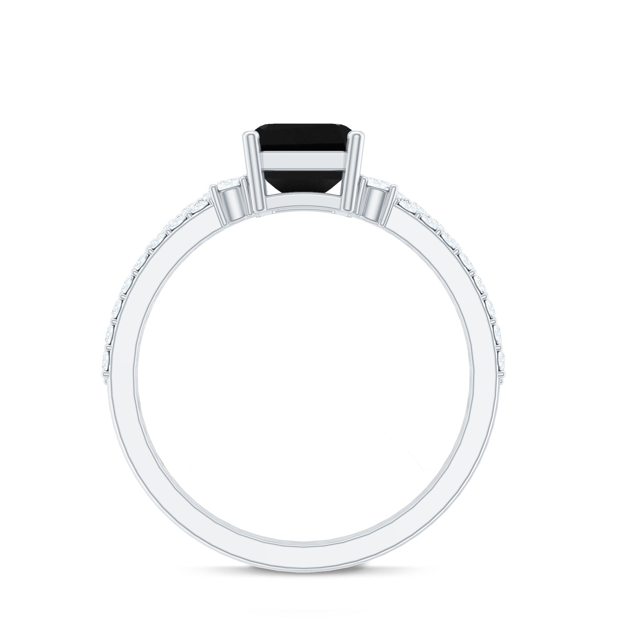Emerald Cut Created Black Diamond Engagement Ring Set with Diamond AAAA ( Synthetic ) - Rosec Jewels