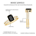 Emerald Cut Created Black Diamond Engagement Ring Set with Diamond AAAA ( Synthetic ) - Rosec Jewels