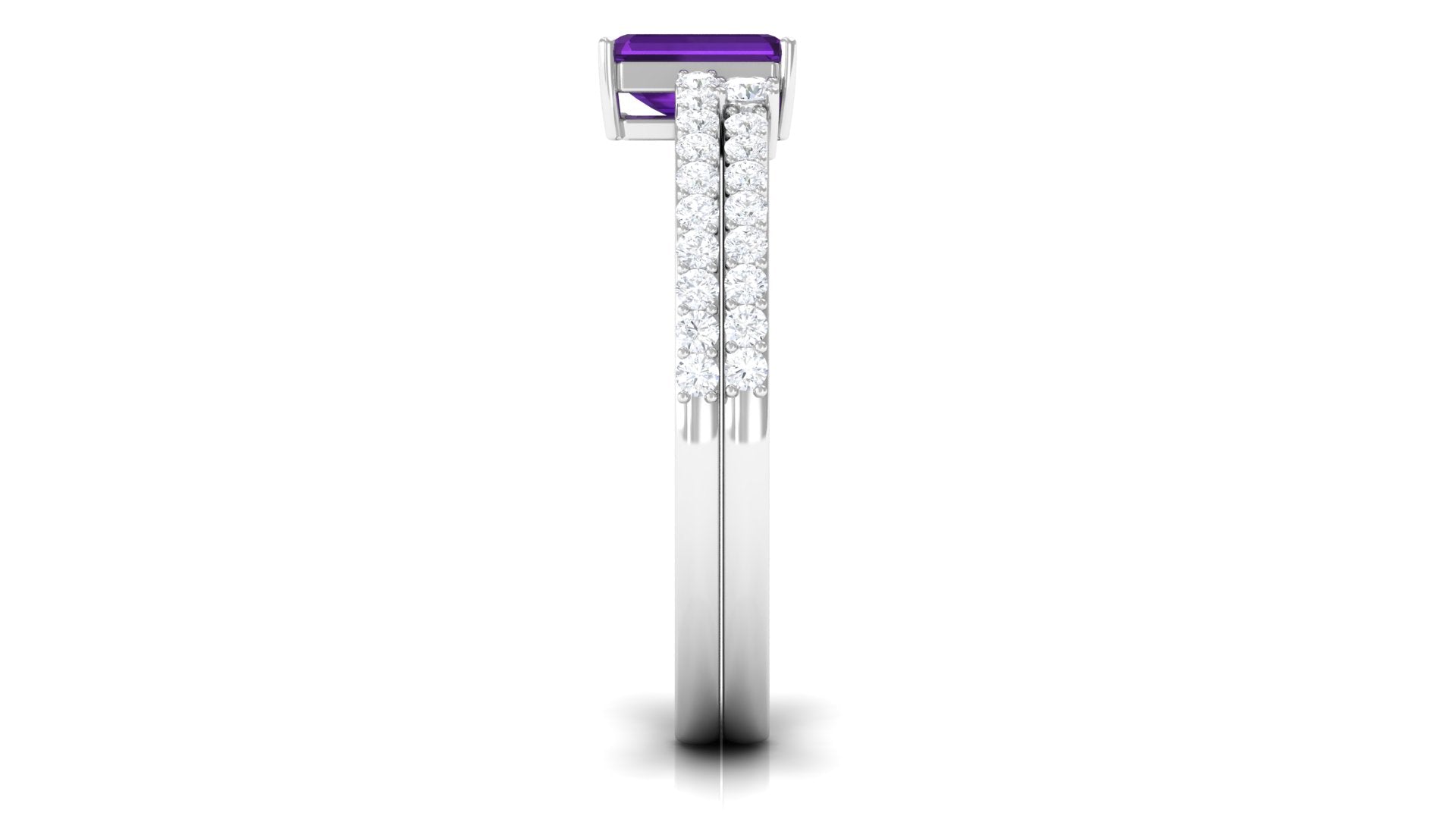 Certified Real 1.4 Carat Emerald Cut Amethyst Wedding Bridal Ring Set with Diamond AAA - Rosec Jewels