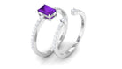 Certified Real 1.4 Carat Emerald Cut Amethyst Wedding Bridal Ring Set with Diamond AAA - Rosec Jewels